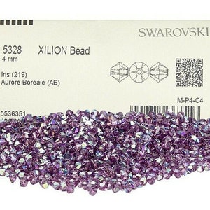 Swarovski 4mm Violet AB (371) Xilion Bicone Crystals 48/72/144 pieces - 4mm Swarovski Crystal Violet Xilion Bicones