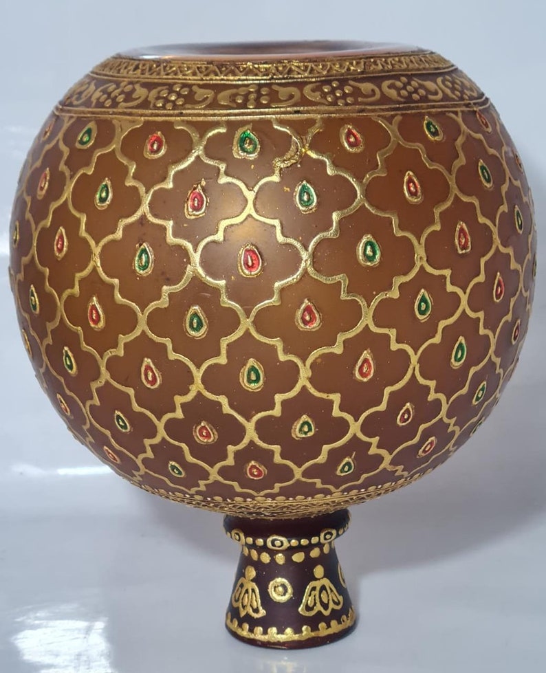 Antique Islamic Mughal Handmade Glass Hookah Base With Embossed Floral