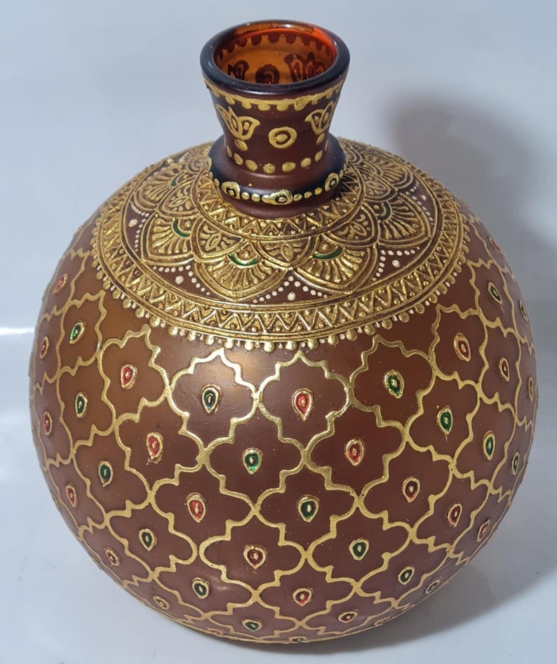 Antique Islamic Mughal Handmade Glass Hookah Base With Embossed Floral