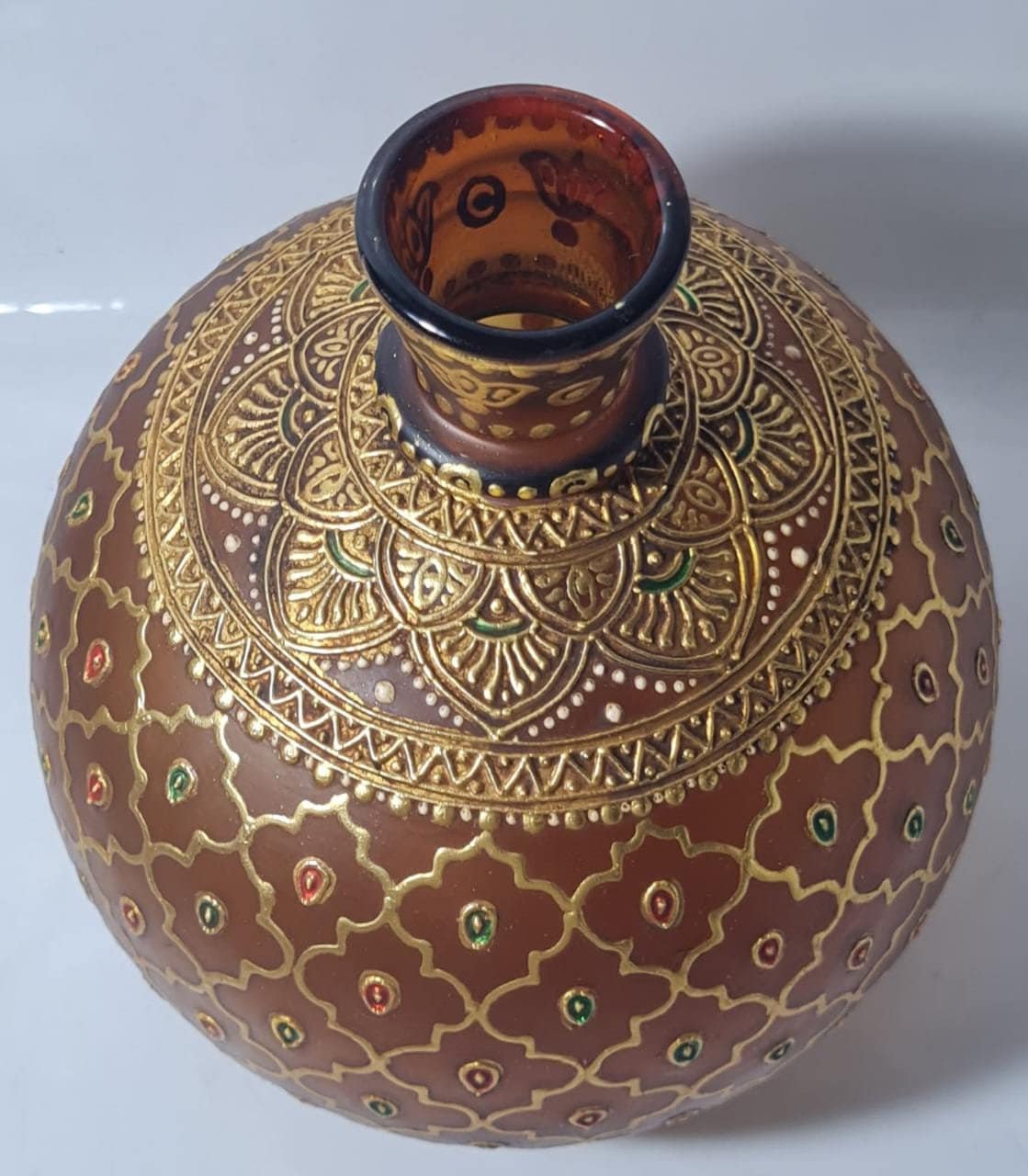 Antique Islamic Mughal Handmade Glass Hookah Base With Embossed Floral