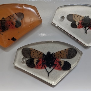 Spotted lantern fly in resin for pendant, ornament, keychain etc