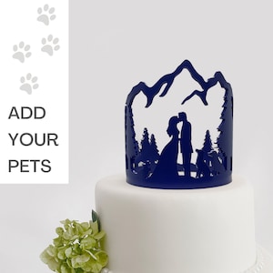 Add Your Dog or Cat Wedding Cake Topper | Custom Painted and Engraved Acrylic Crown | Silhouette Couple Keepsake