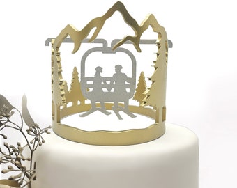 Gondol i bergen bröllopstårtdekoration | Specialmålad och graverad akrylkrona | Silhuettparminne