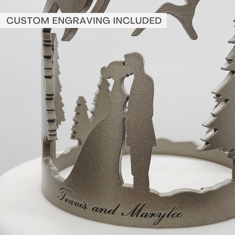 Custom engraved wedding cake topper example