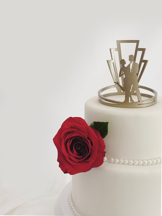 Art Deco Wedding Cake Topper Custom Painted And Engraved - Etsy