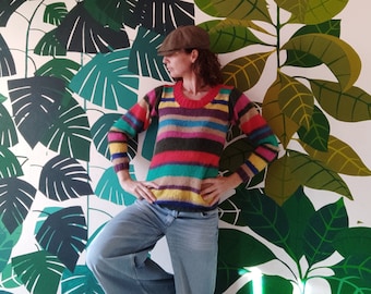 Multicolored striped sweater in alpaca and mohair