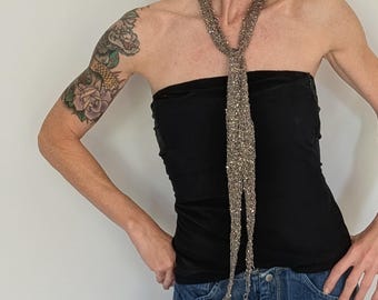 Silver Sequin Jewel Scarf | Handmade Skinny Scarf | Bright Elegant Accessory | Knitted Scarf Necklace
