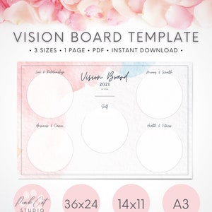 Vision Board Template 3 Sizes 6 Pages Watercolor Design - Etsy
