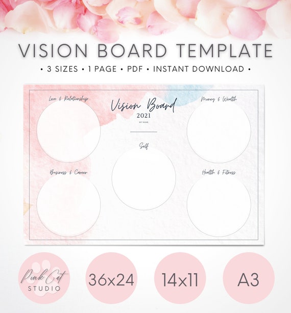 vision board template 3 sizes 6 pages watercolor design etsy australia
