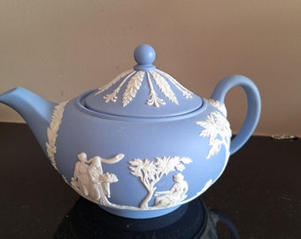 small Wedgwood blue jasperware one/two cup teapot