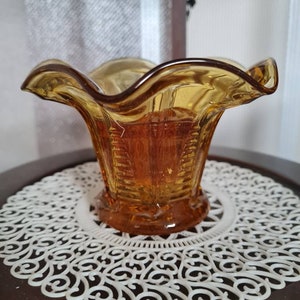 A stunning, vintage, amber mini posy vase with frog- art deco