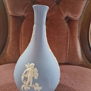 Vintage WEDGWOOD Jasperware Pale Blue & White Bud Vase