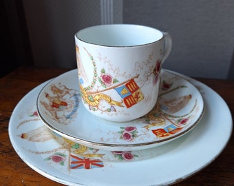 Commemorative Queen Victoria Diamond Jubilee 1897 trio cup, saucer, side plate