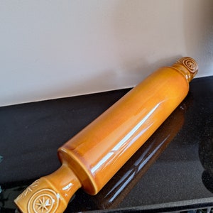RARE honey glazed ceramic vintage rolling pin Totem design