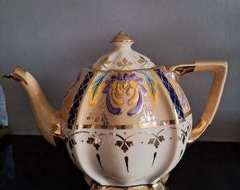 SALE ! Beautiful hand painted vintage brown betty teapot