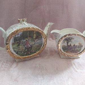 SALE ! Sadler teapot set The Huntsman horse hounds hunting scene barrel shape