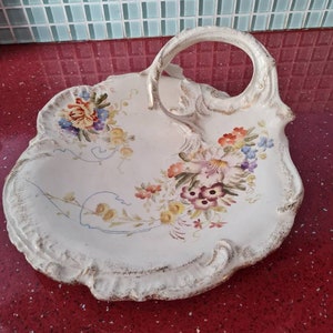 Ancienne assiette allemande Franz Anton Mehlem, plat de service royal de Bonn très rare en or et fleurs