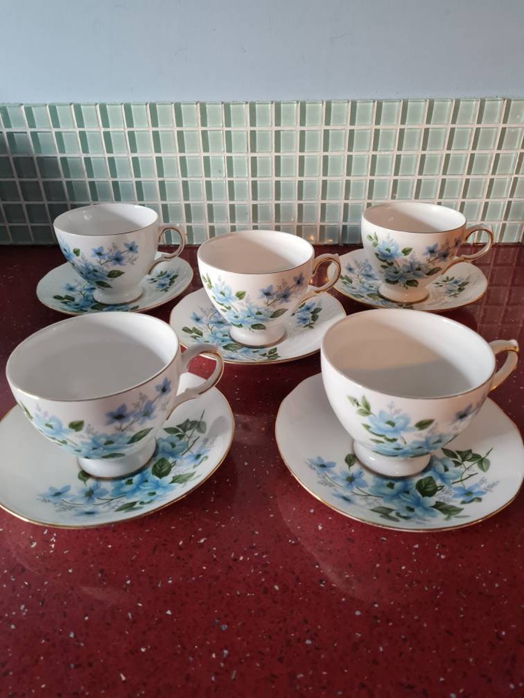 SET OF 5 Queen Anne Cups and Saucers Etsy UK