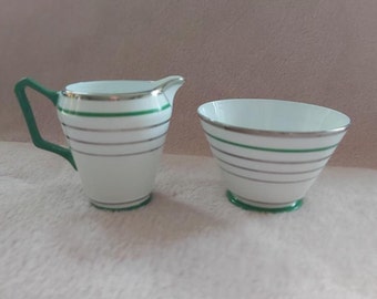 Vintage grosvenor Art Deco china Milk/Cream Jug & Sugar Bowl