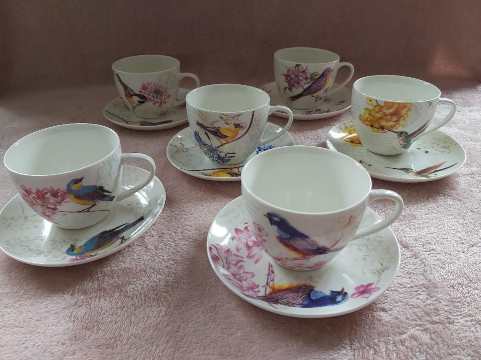 Waterside fine china Bird and Floral set of 6 cups and Etsy