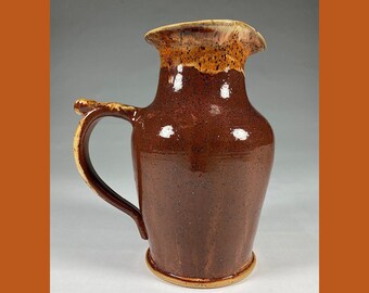 Pitcher Pottery Brown and Cream Ceramic Pitcher 32 oz Cottage Core Housewarming Gift for Her