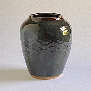 Green, Blue, and Brown Stoneware Vase, Handmade