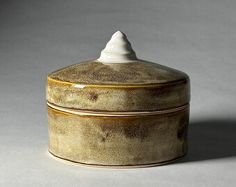 Handmade Ceramic Box Green Stoneware Pottery Jewelry Box Memento Storage