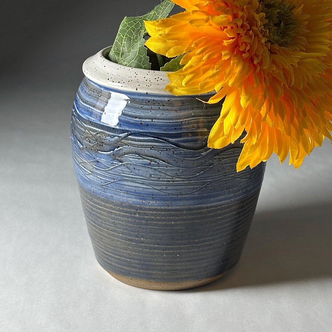 Handmade Blue Stoneware Vase: Rustic Farmhouse Pottery - Etsy