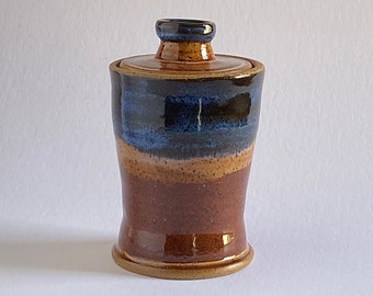 Jar with Lid Brown Blue Tan Ceramic Handmade Pottery Jar Countertop Canister Decorative Accent Modern Farmhouse Decor Tea Caddy