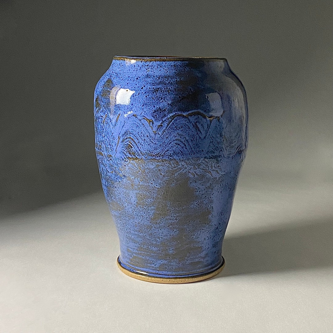 Handmade Blue Ceramic Vase: Rustic Mottled Pottery, 9