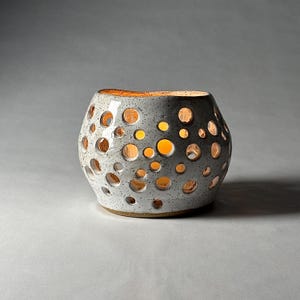 Handmade Ceramic Luminary: Speckled White Stoneware Votive Candle Holder