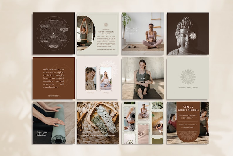 Yoga Social Media Templates, Canva Templates, Instagram Posts, Editable ...