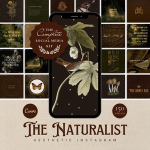 The Naturalist Social Media Template Bundle, Dark Academia, Dark Forest, Earthy Branding, Vintage Ephemera, Moody Aesthetic, Dark Victorian