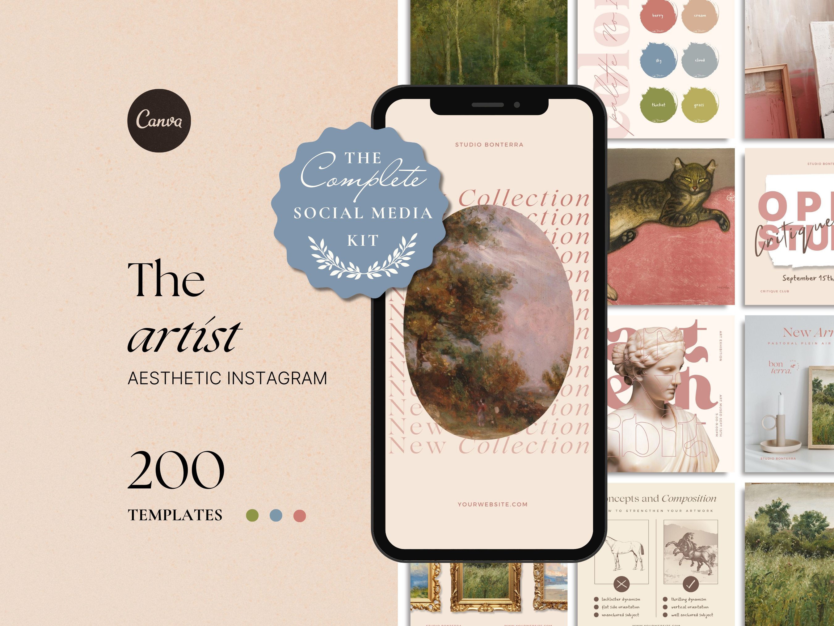 Coquette Aesthetic Canva Instagram Templates, Cottagecore Instagram, Pink Social Media Bundle, Pink Instagram, Artist Creative Branding Kit