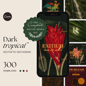 Dark Tropical Aesthetic, Author Social Media Bundle, Writer Branding Kit, Tropical Goth, Dark Botanical, Instagram Branding, Canva Template