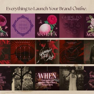 Create a feed that whispers of folklore, potions, and forgotten rituals. With 235+ unique templates, this Canva bundle blends spooky botanicals, occult motifs, and poetic depth for a beautifully haunted brand aesthetic.