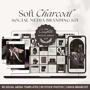 Soft Charcoal Social Media Branding Kit, Whimsical Gothic Brand, Moody Canva Templates, Dark Feminine, Dark Neutral Brand Kit, Editorial IG