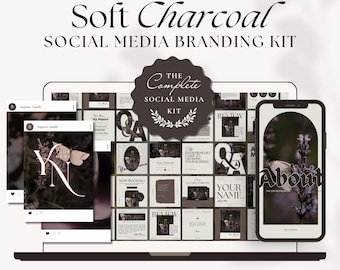 Soft Charcoal Social Media Branding Kit, Whimsical Gothic Brand, Moody Canva Templates, Dark Feminine, Dark Neutral Brand Kit, Editorial IG