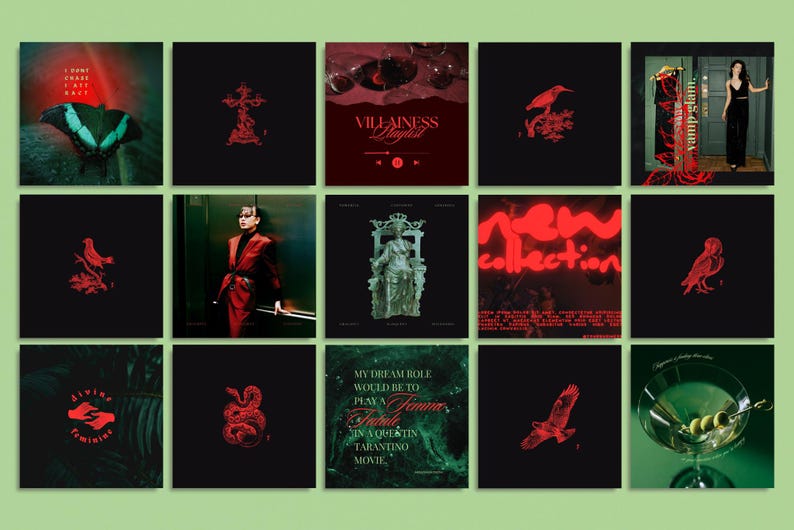 Unveil the power of dark glamour with 100 unique templates across three essential formats.