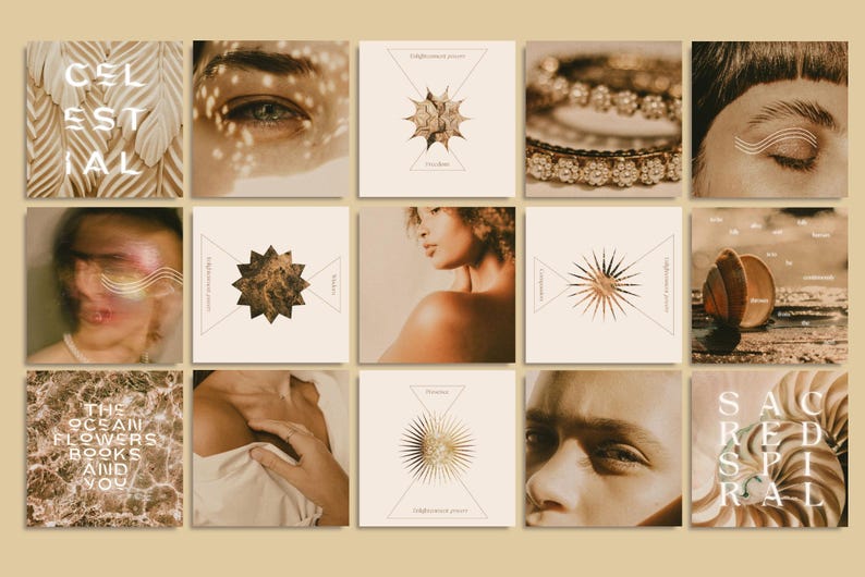 Celestial Gold Spiritual Coach Social Media Template Bundle, Wellness Coach, Life Coach, Health & Wellness, Ethereal Instagram. Dark Moody image 11