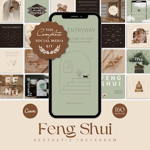 Japandi Aesthetic Instagram Templates, Wellness Coach, Feng Shui, Yin Yang Energy, Spiritual Coach, Modern Minimalist Canva Instagram,Pastel