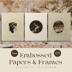 Plantillas de Canva con marcos de papel en relieve, fondos de papel de lujo, maquetas para fotografía de bodas, superposiciones de textura de papel, papeles vintage suaves.