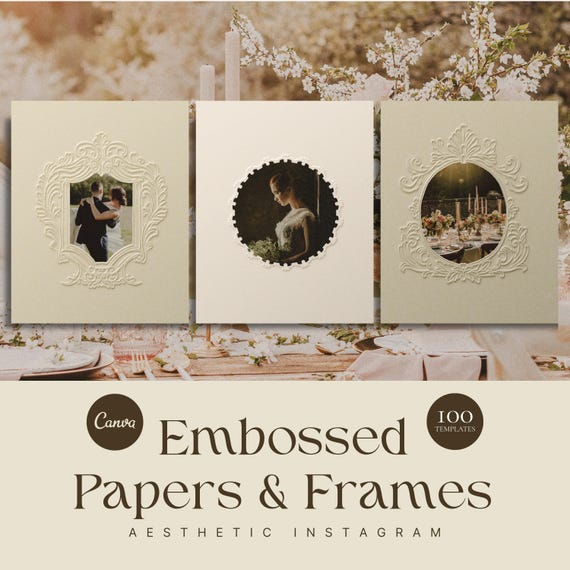 Embossed Paper Frames Canva Templates, Luxury Paper Backgrounds, Wedding Photography Mockup, Paper Texture Overlays, Soft Vintage Papers