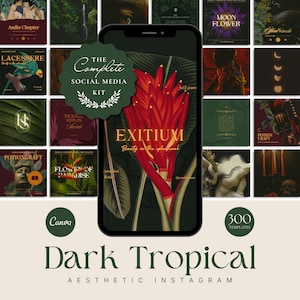 Dark Tropical Aesthetic, Author Social Media Bundle, Writer Branding Kit, Tropical Goth, Dark Botanical, Instagram Branding, Canva Template
