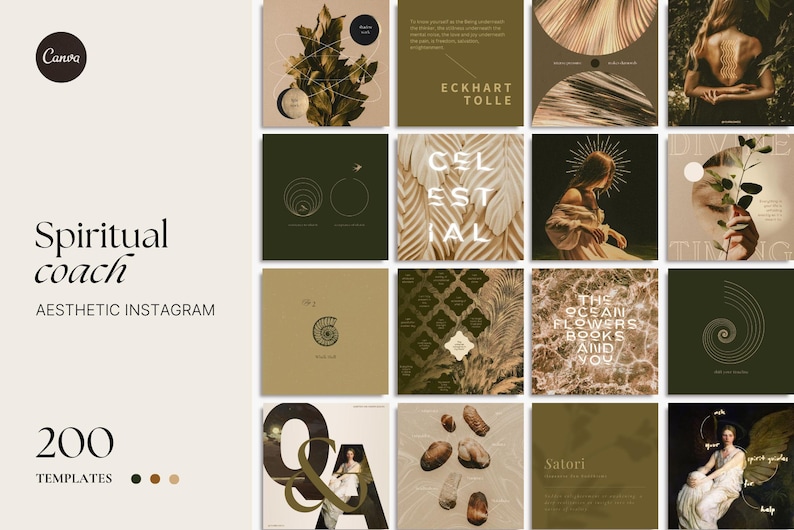 Celestial Gold Spiritual Coach Social Media Template Bundle, Wellness Coach, Life Coach, Health & Wellness, Ethereal Instagram. Dark Moody image 19