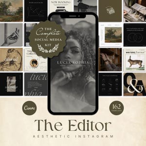 Academic Social Media, Dark Academia IG, Modern, Minimalist, Neutral, Editorial IG, Black & White Posts, Stories, Business, Canva Templates