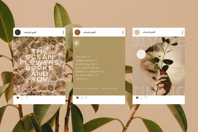 Celestial Gold Spiritual Coach Social Media Template Bundle, Wellness Coach, Life Coach, Health & Wellness, Ethereal Instagram. Dark Moody image 7