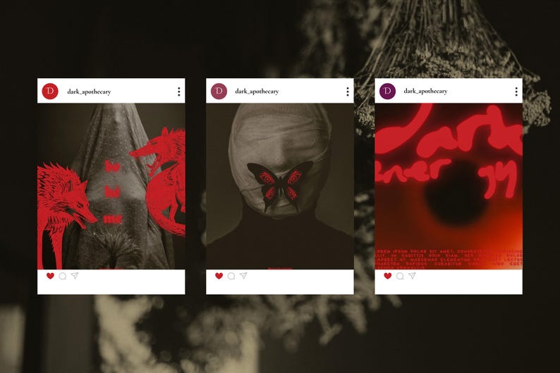 Evoking the haunted charm of forgotten potions and pressed herbs, this dark aesthetic Canva bundle includes over 235 templates in story, square, and portrait format—ideal for fantasy authors, dark brands, and mystical creators.
