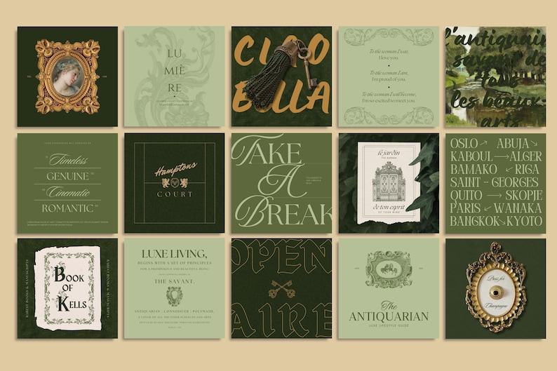 The Antiquarian offers a touch of grandeur with 300 Canva templates that exude class and sophistication. Designed for year-round use, they’re ideal for creating a polished, cohesive brand presence online.