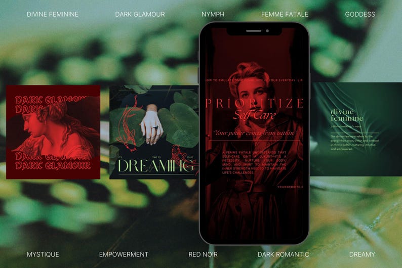 Channel your inner goddess with this dark mood aesthetic template bundle, perfect for a captivating feed.